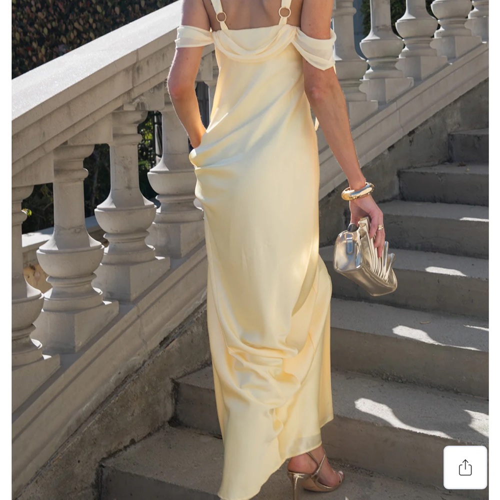 Show Me Your MuMu Pale Yellow Satin Slip Gown with Shoulder Ties - Picture 2 of 2